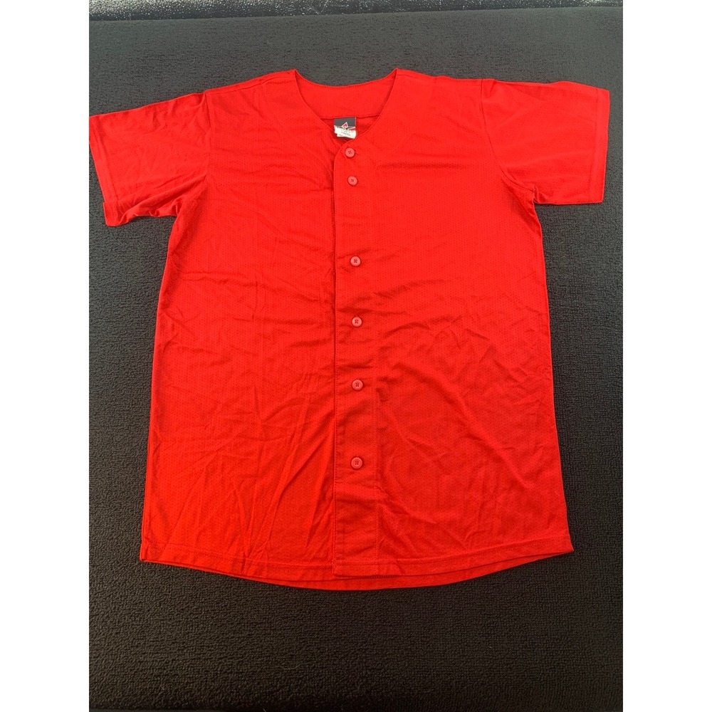 Alleson Athletic Youth Baseball Jersey Red Polyester Full Button Short Sleeve XL